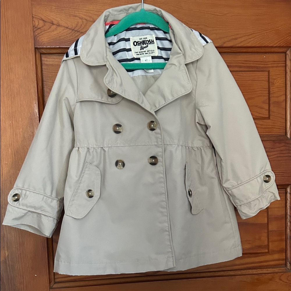 OshKosh B'gosh Kids Beige Double-Breasted Raincoat - EUC 4T